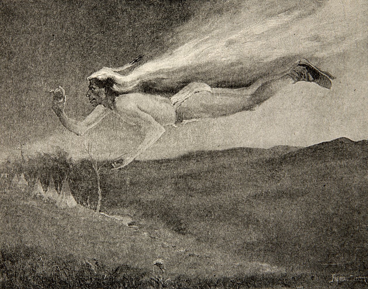 Glared like Ishkoodah, the Comet, Like the Star with Fiery Tresses, from The Song of Hiawatha by Henry Wadsworth Longfellow, 1911 by Frederic Remington
