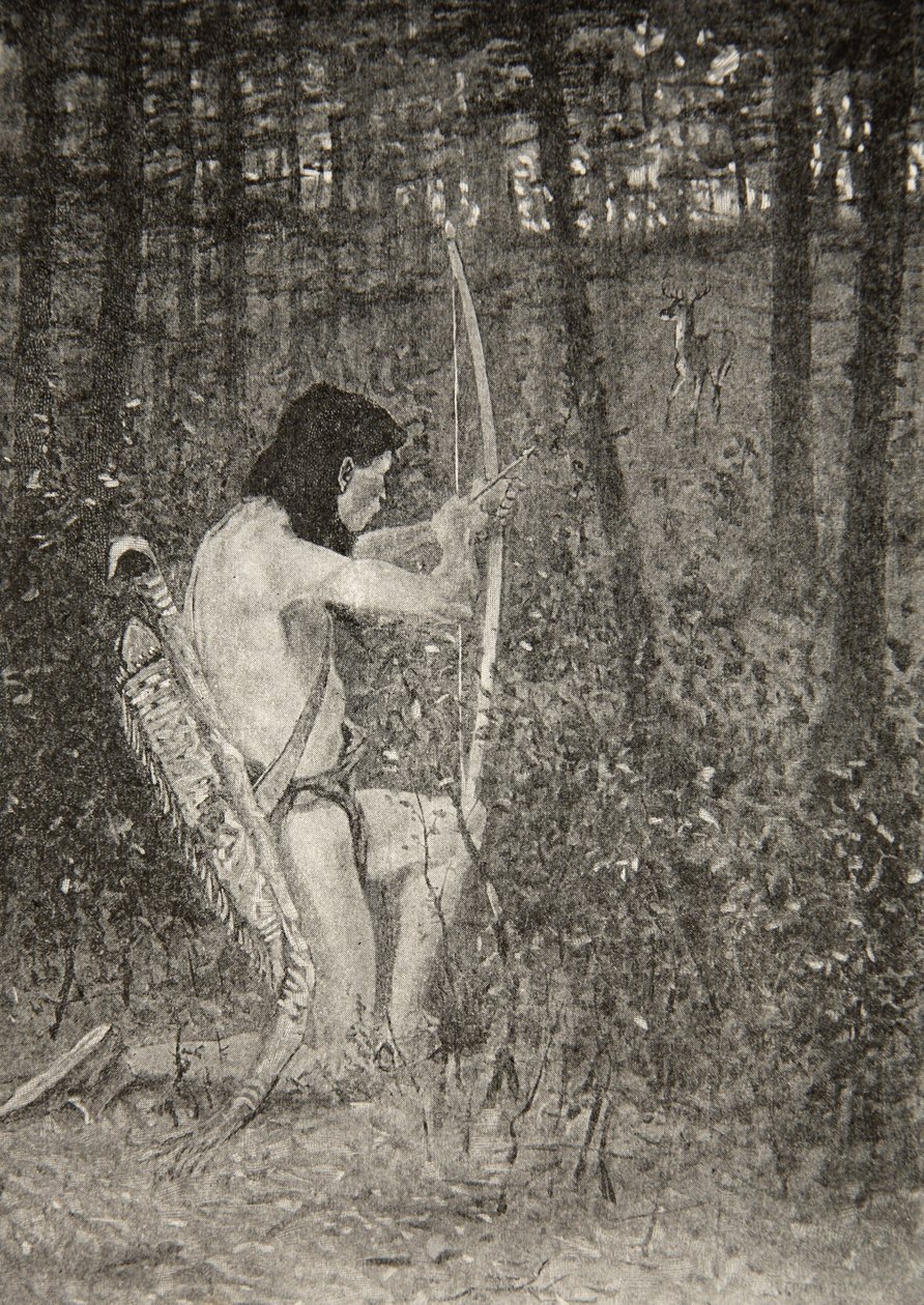 Then, Upon One Knee Uprising, Hiawatha Aimed an Arrow, from The Song of Hiawatha by Henry Wadsworth Longfellow, pub. by George G. Harrap and Company Ltd., 1911 by Frederic Remington