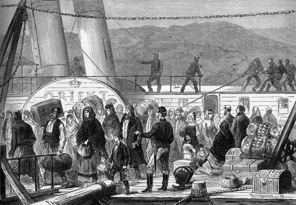 The Eastern War (1875-1878): On the Danube, Landing at Baziarch of the Fugitive Jewish Families of Rustchuck and Widdin in May 1877 by Frederic Theodore (after) Lix