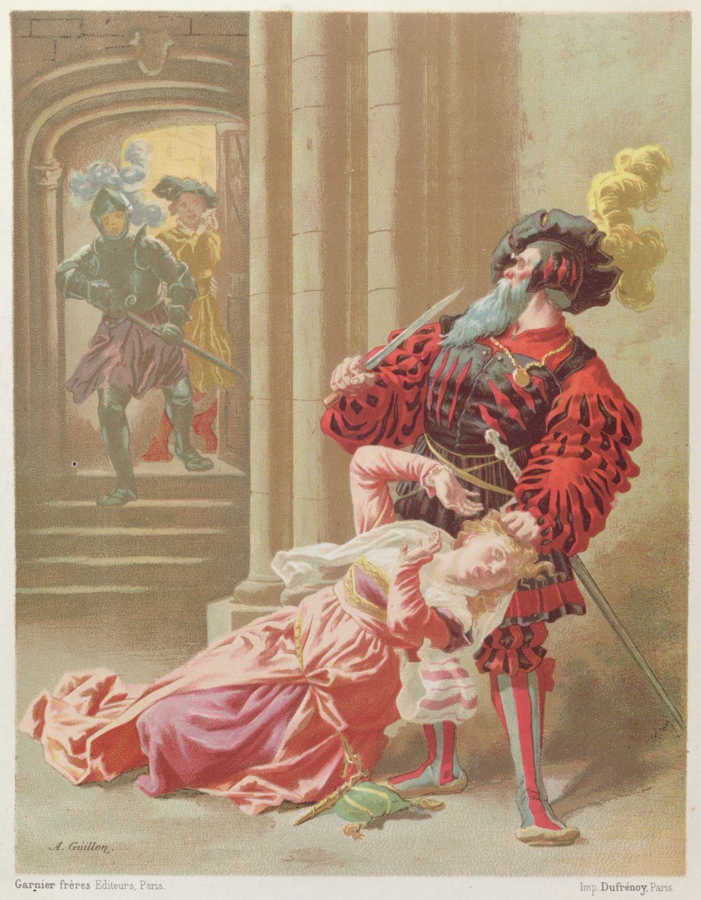 Bluebeard Attempting to Kill His Last Wife, Fatima, Illustration from ...