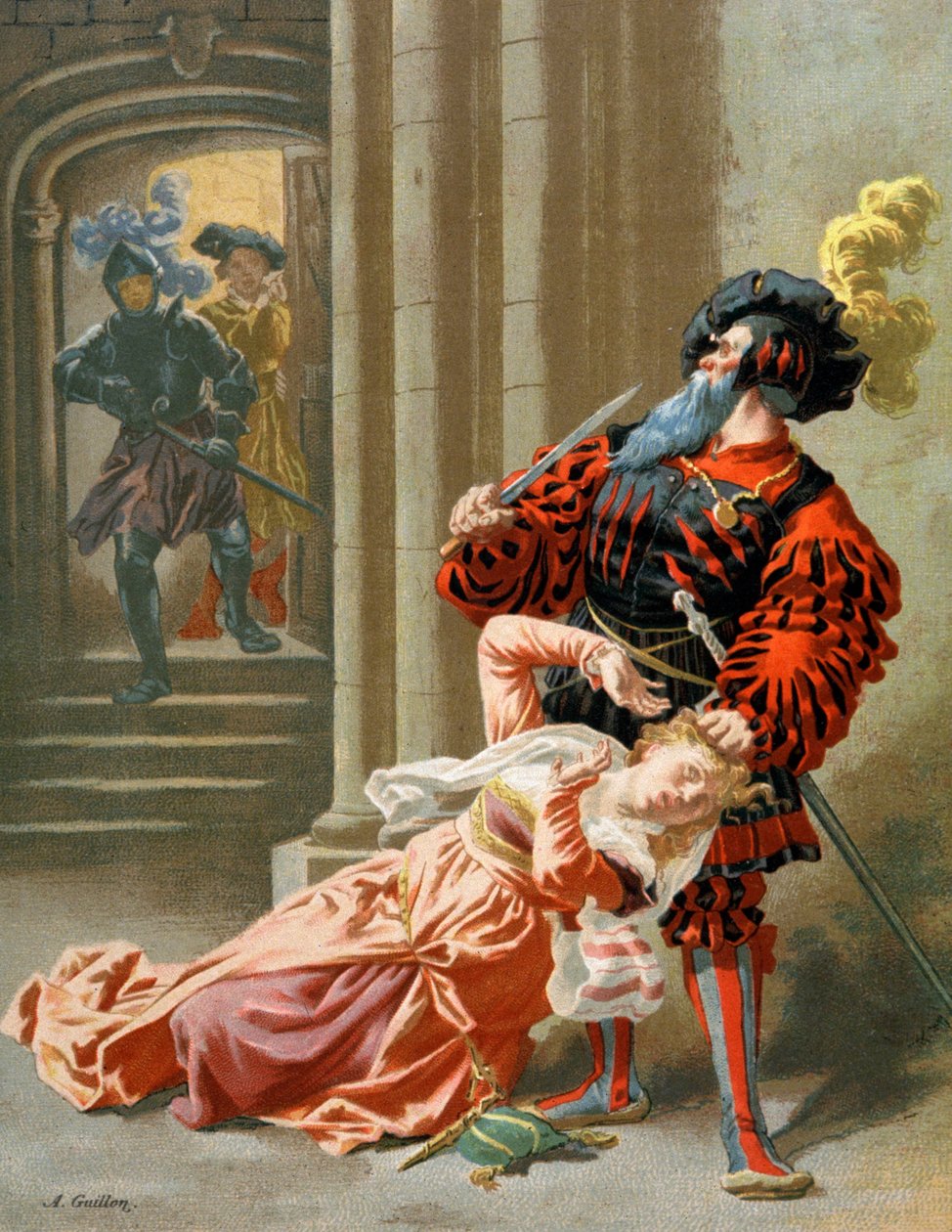 Bluebeard tries to kill his wife, c.1890 (illustration) by Frederic Theodore Lix