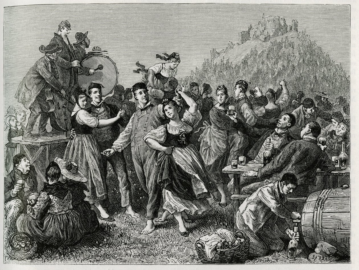 Fete des Patres at the Hohneck (Vosges), Sunday after Saint John. Engraving by F. Lix, to illustrate the story 