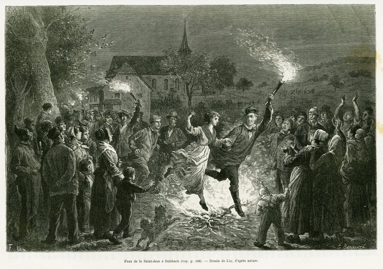 Fire of Saint John in Sulzbach. Engraving by Lix to illustrate the story 