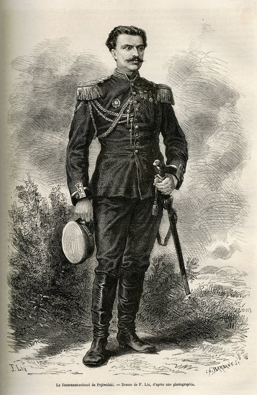 Portrait of the traveler and narrator Lieutenant Colonel of Prjewalski (drawing by F. Lix to illustrate the journey to Mongolia and the land of the Tangutes from 1870 to 1873 by Lieutenant Colonel of Prjewalski. Engraving in 