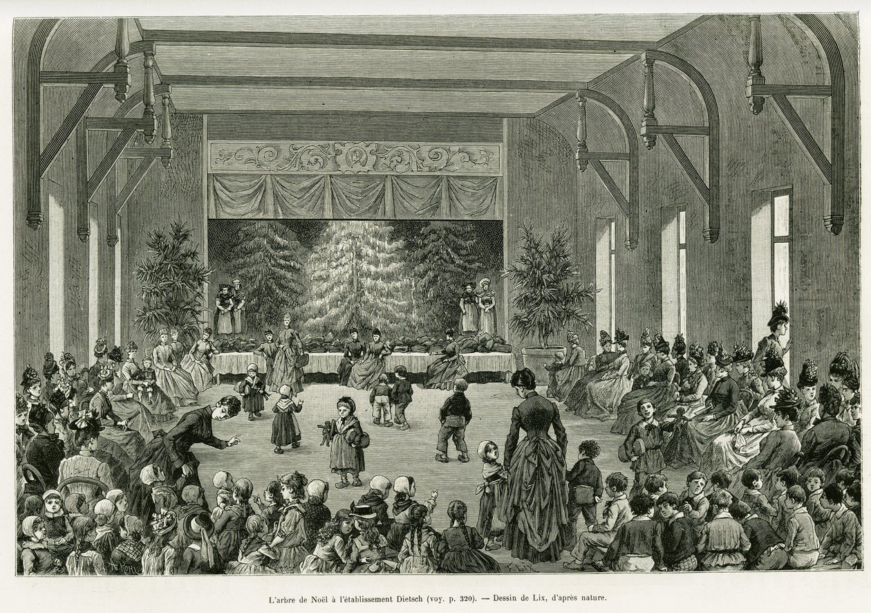 The Christmas tree at the Dietsch establishment. Engraving by Lix, to illustrate the story 