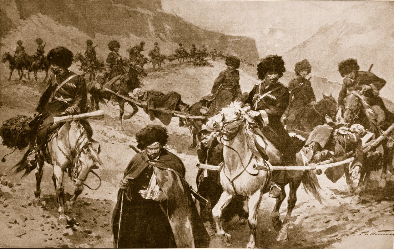 Cossack Ambulance Convoy in the Mountains of Caucasia by Frederic de Haenen