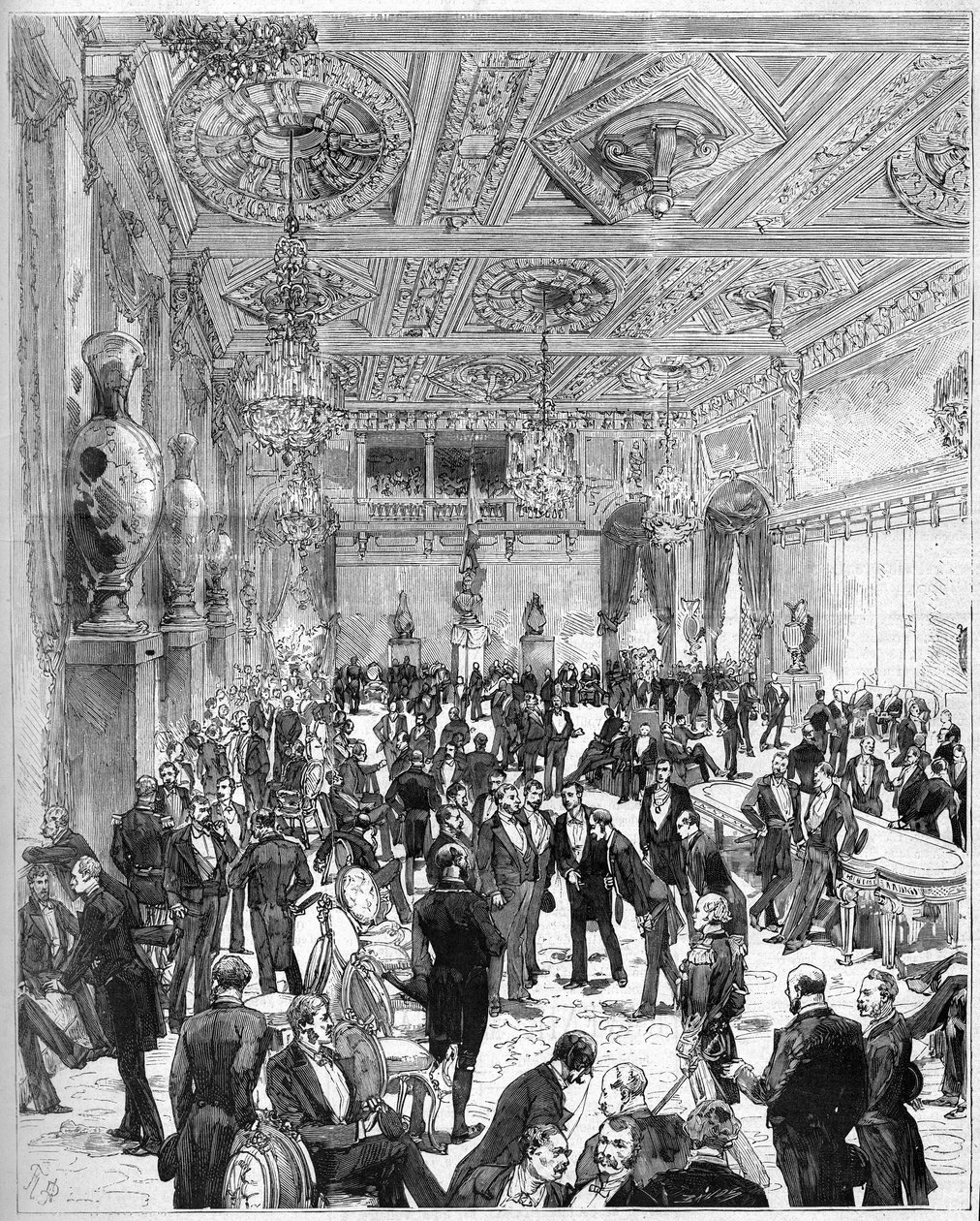 Inauguration of the Hotel de Ville de Paris on 14 July 1882, rebuilt after the fire of 1871: view of the City Council room at the arrival of President Jules Grevy (1807-1891) by Frederic de Haenen