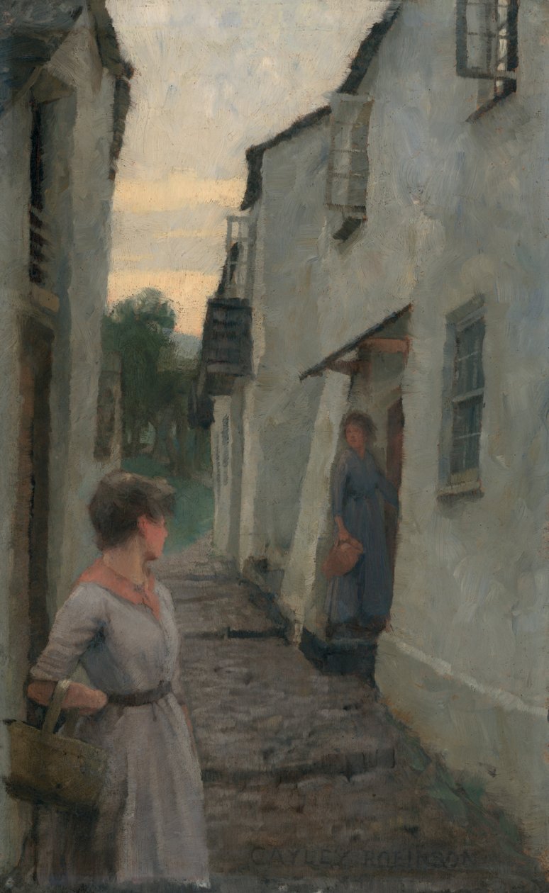 Street Scene with Figure, Cornwall by Frederick Cayley Robinson