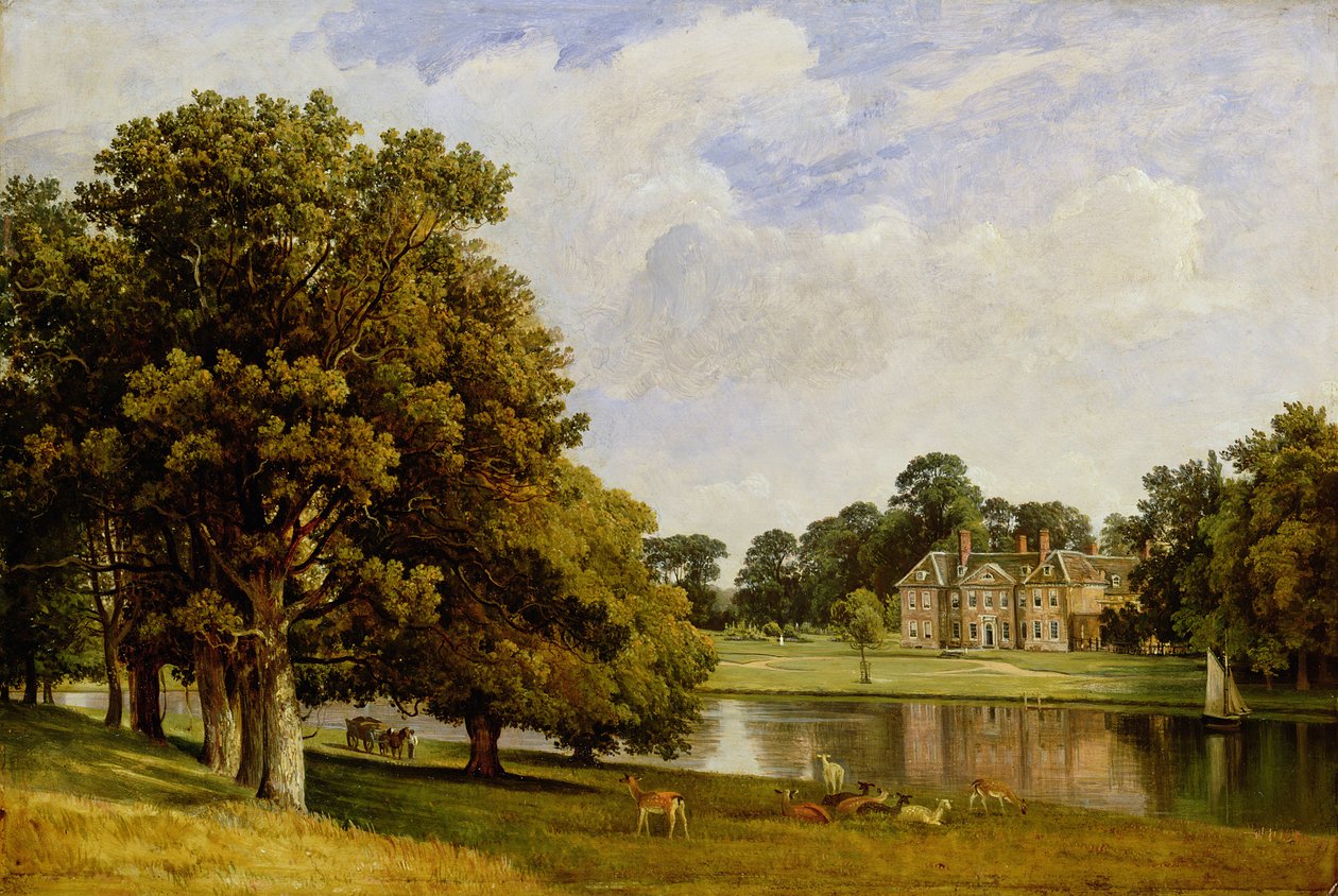 Deer grazing by the lake, Chilston Park, Kent by Frederick Richard Lee