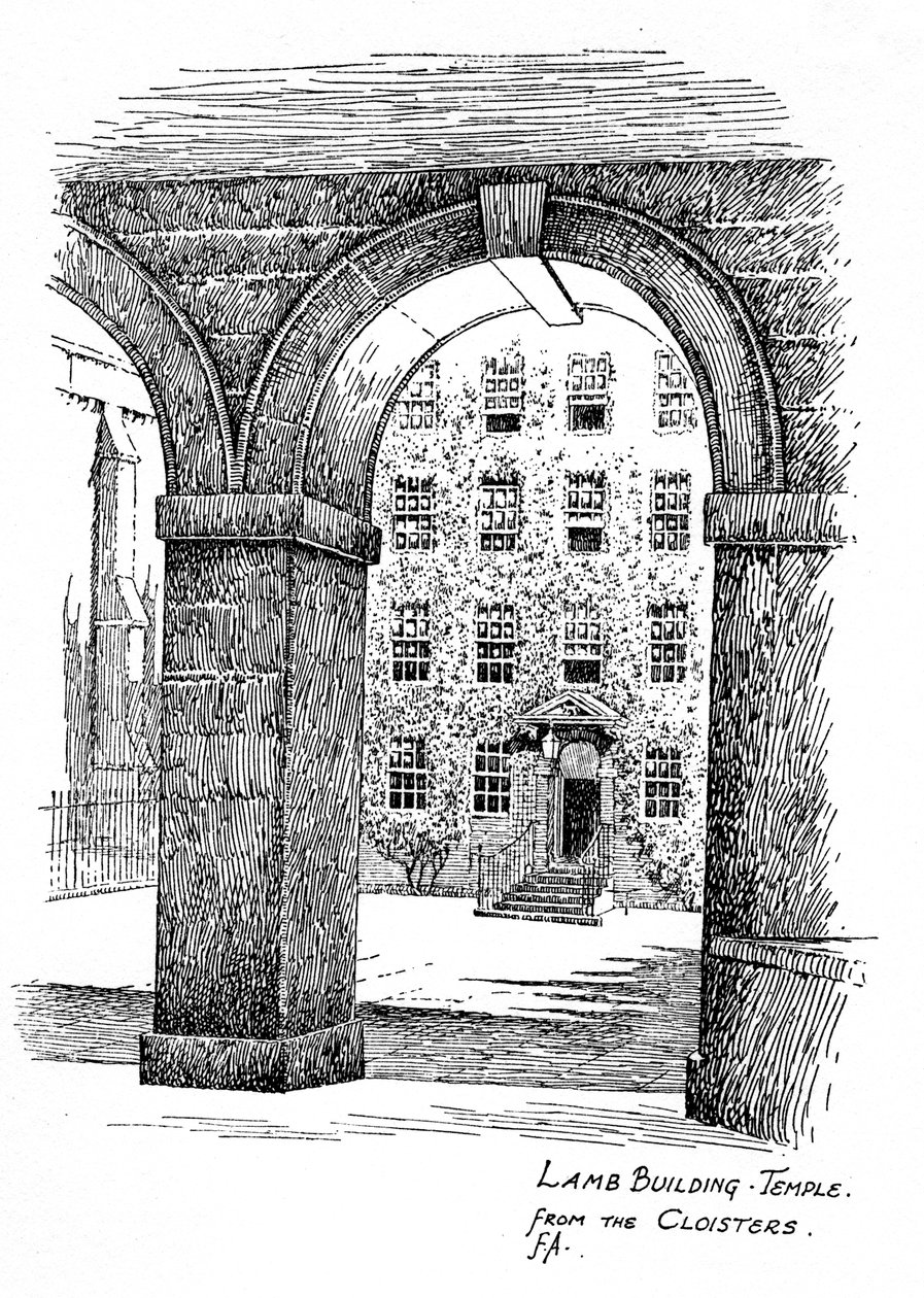 Lamb Building, Temple, from the cloisters, London, 1912 by Frederick Adcock