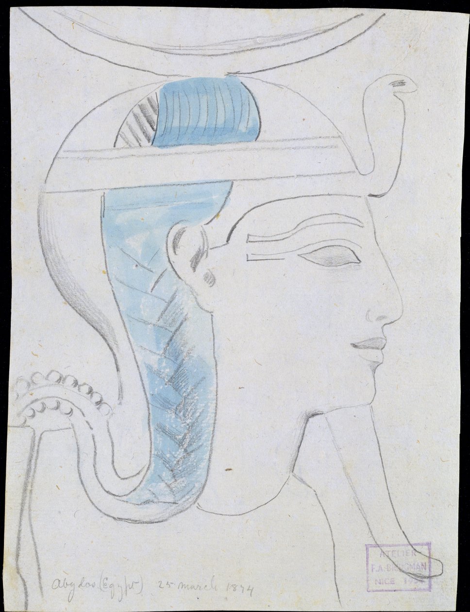 Study of a Relief of the Head of the God Khonsu in the Temple of Seti I, Abydos by Frederick Arthur Bridgman