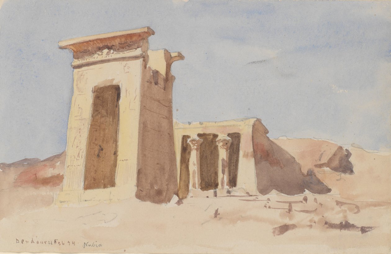 The Temple of Dendur, showing the Pylon by Frederick Arthur Bridgman