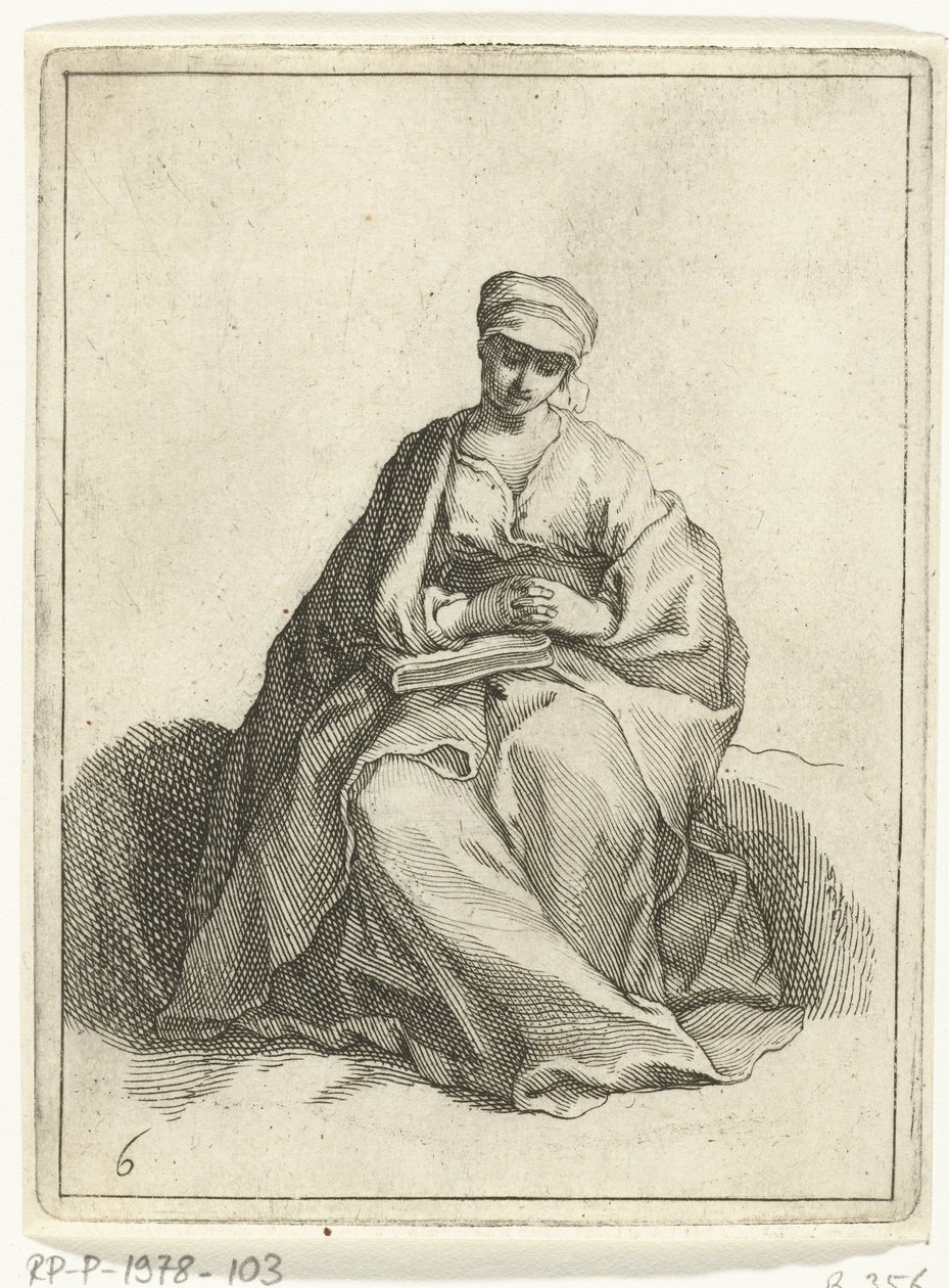 Seated, Praying Woman (15 Small Figures) by Frederick Bloemaert