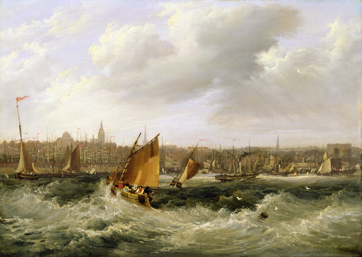Liverpool, Lancashire from the River Mersey and New Brighton, 1838 by Frederick Calvert