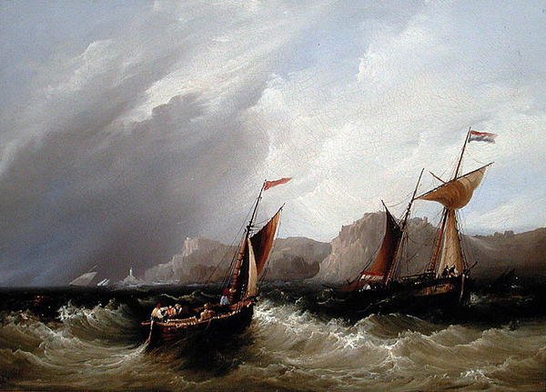 Vessels off a Rocky Coastline by Frederick Calvert