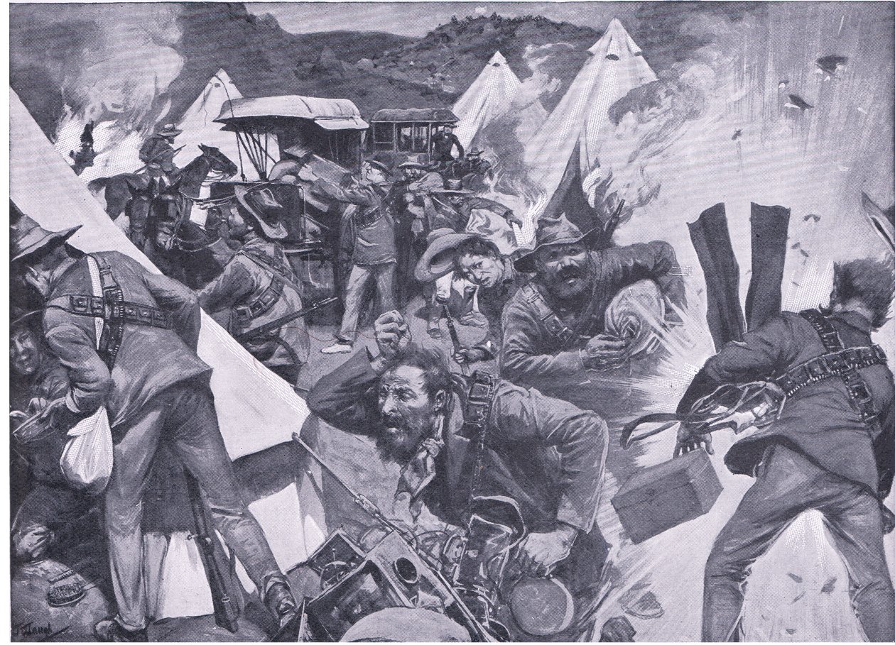 Boers Looting the British Camp at Nooitgedacht Under Artillery Fire, from After Pretoria: The Guerilla War by Frederick Judd Waugh