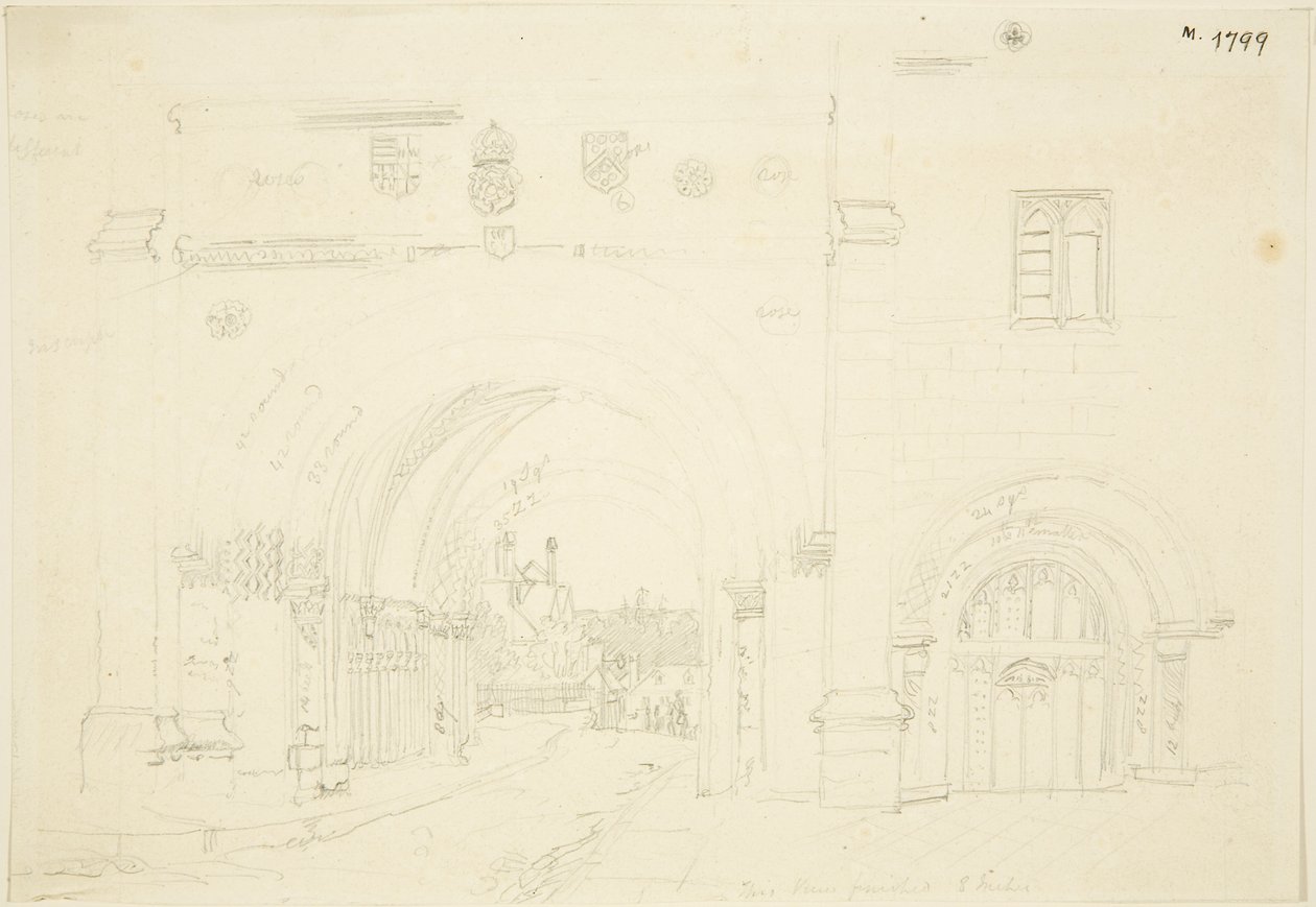Abbey Gatehouse of Bristol Cathedral, Looking South by Frederick Mackenzie