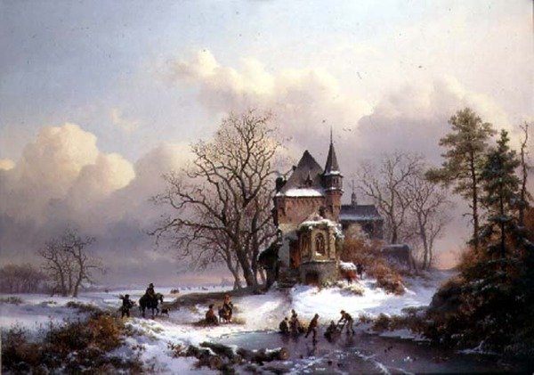 Winter Landscape with Skaters by Frederick Marianus Kruseman