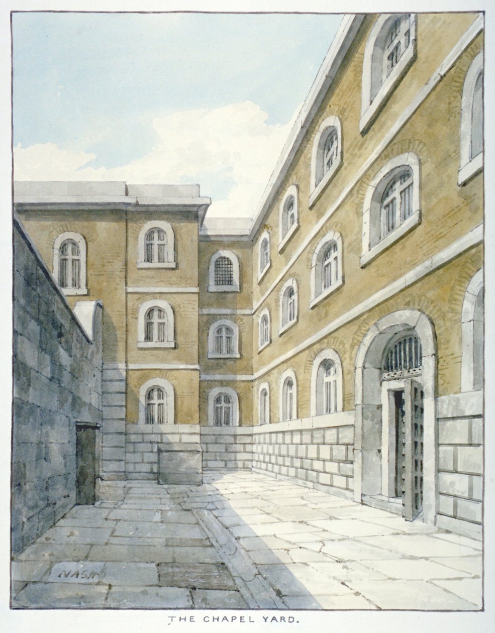 The Chapel Yard in Newgate Prison, Old Bailey, City of London by Frederick Nash