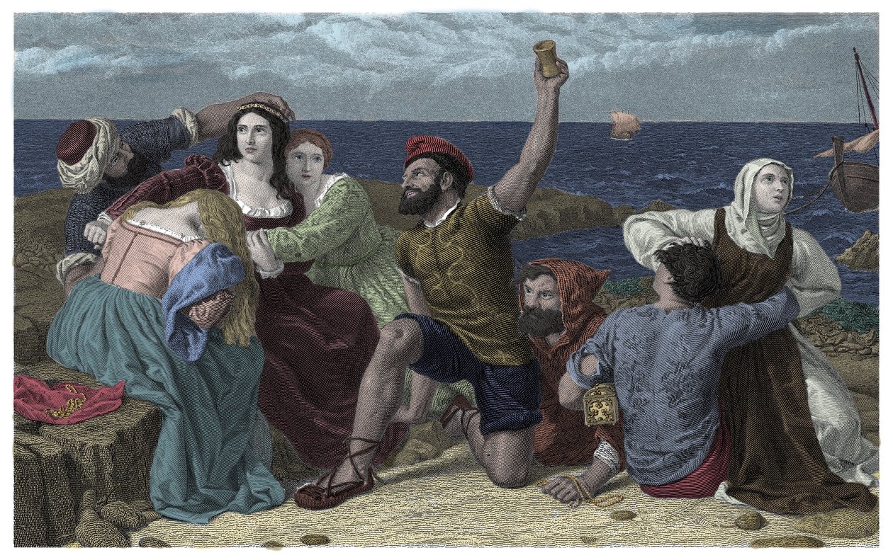 Pirates of the Mediterranean Sea Play Prisoners at the Illustration by Frederick Richard Pickersgill, 1869 by Frederick Richard Pickersgill