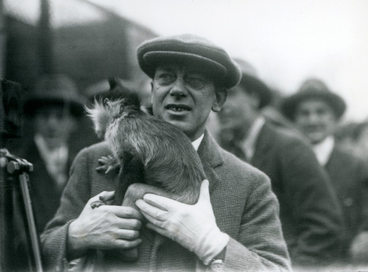A Black-Crested Mangabey, Possibly Freckles, with His Handler, Taking Part in an Outside Broadcast from London Zoo, 1925 by Frederick William Bond