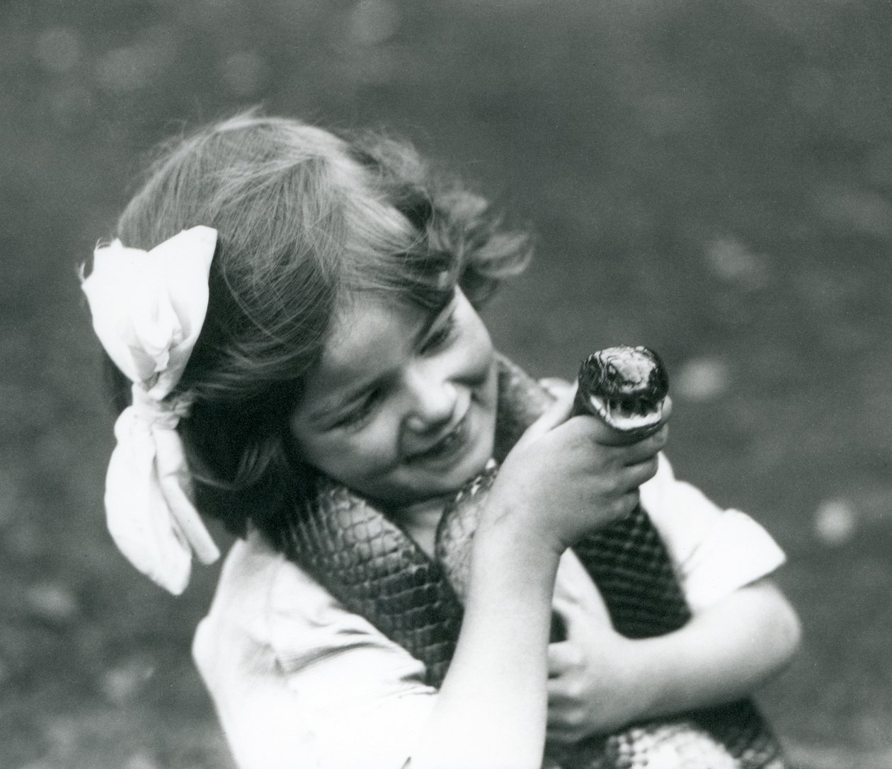 A Young Girl Betty Holding an Eastern Indigo Snake, London Zoo, 1924 by Frederick William Bond