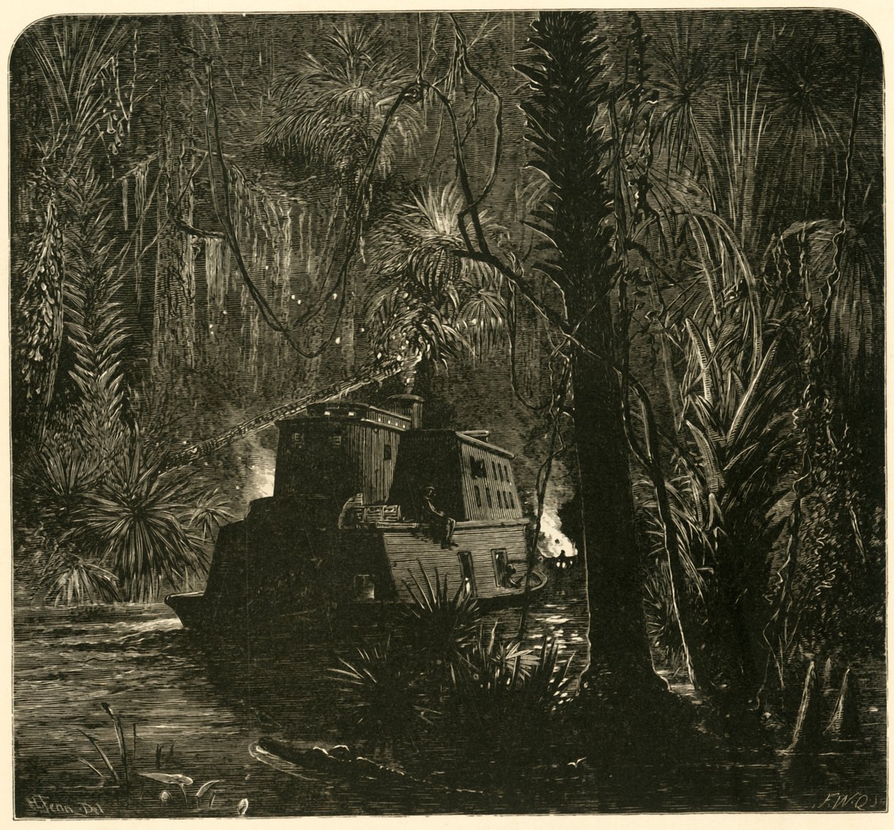 Ascending the Ocklawaha River at Night, 1872 by Frederick William Quartley