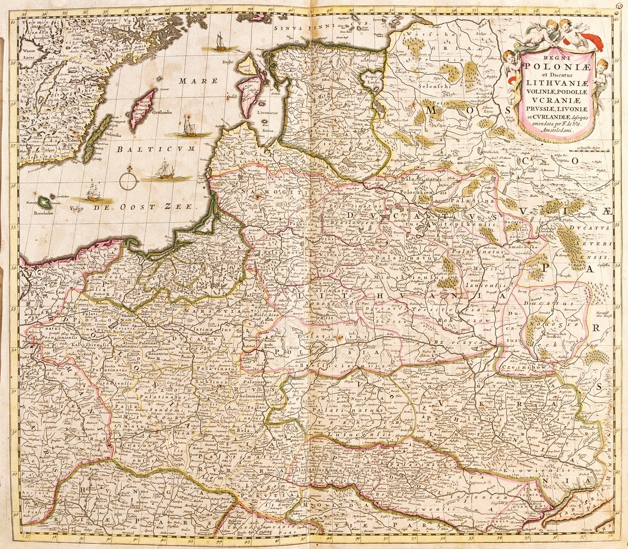 Map of the Kingdom of Poland, Duchies of Lithuania and Livonia (Latvia) and Ukraine by Frederick de Wit