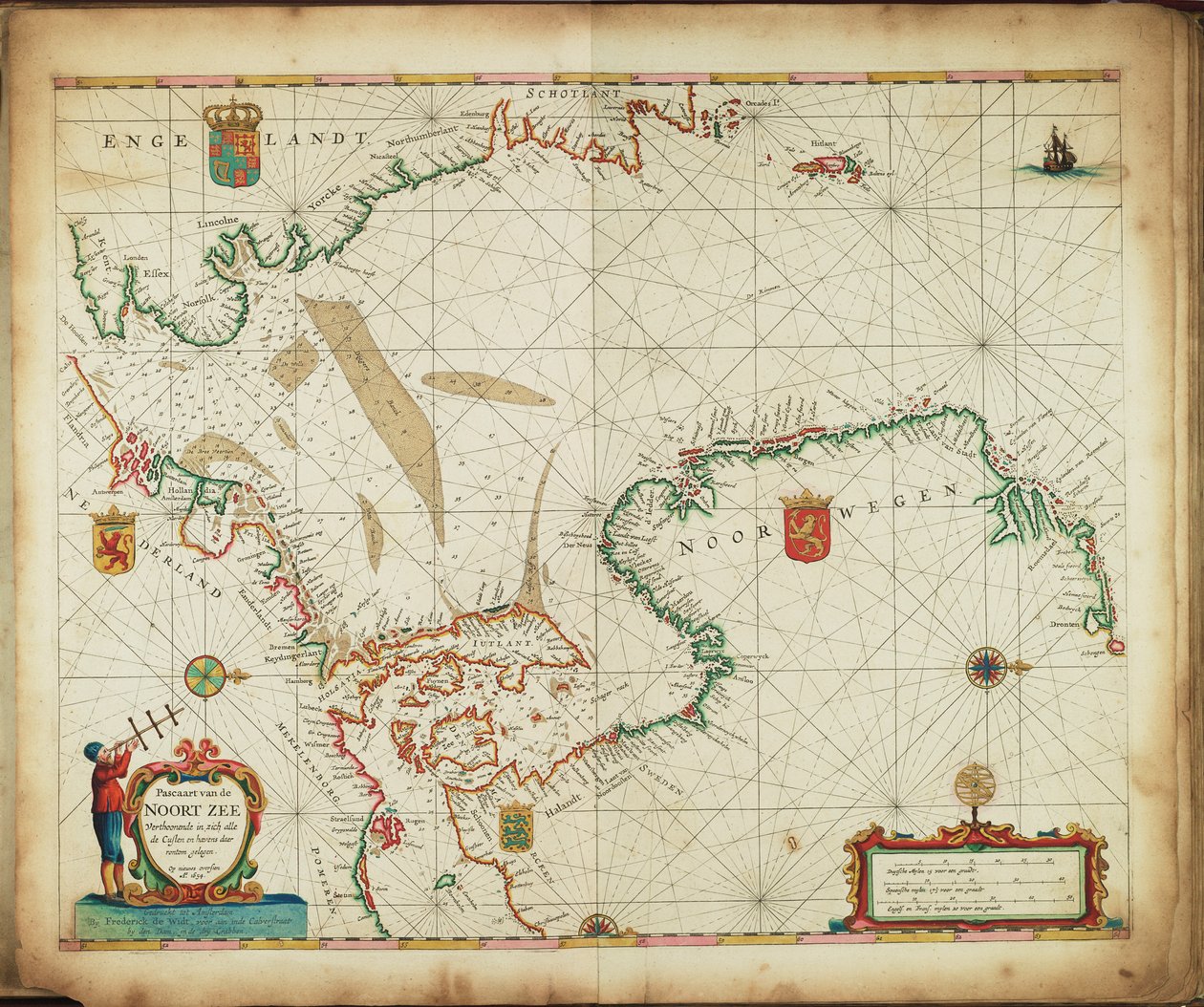 Pascaart van de Noort Zee verthoonende in zich alle de Custen en havens daer rontom gelegen by Frederick de Wit