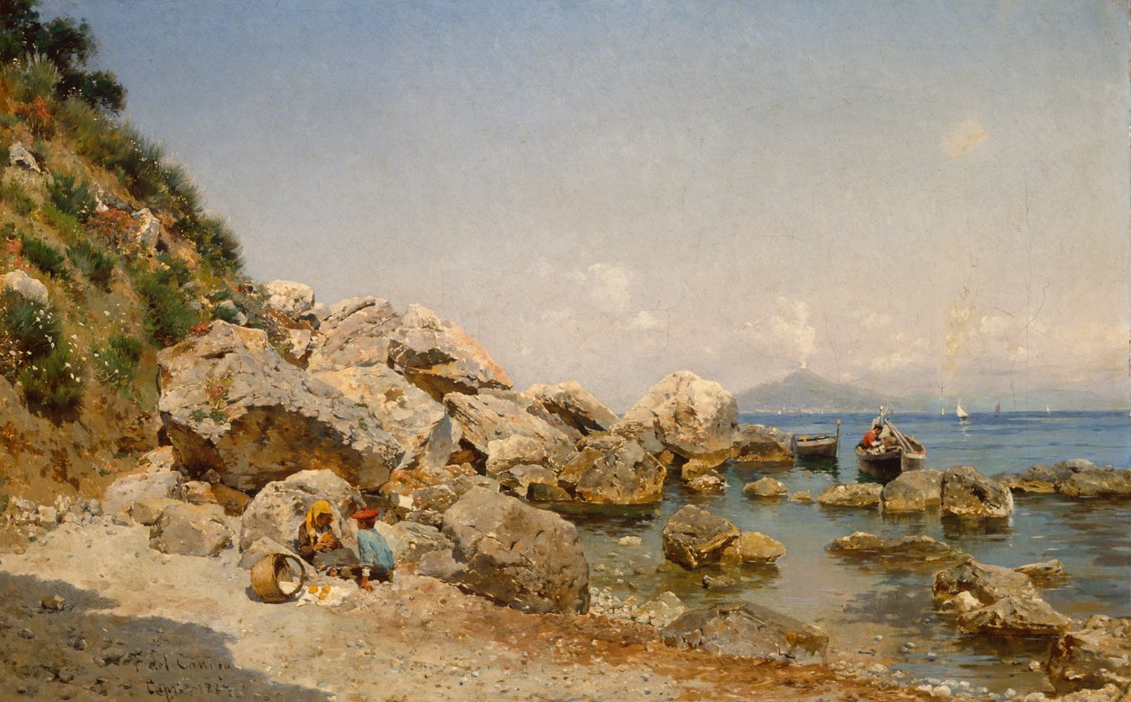 On The Beach, Capri With Vesuvius in the Background by Frederico del Campo