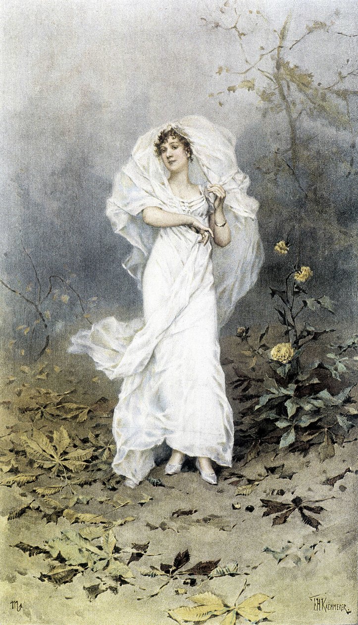 Woman in a Forest - Allegory of Autumn, Calendar illustrated by Hubert Dys, painted by F.H. Kaemmerer by Frederik Hendrik Kaemmerer