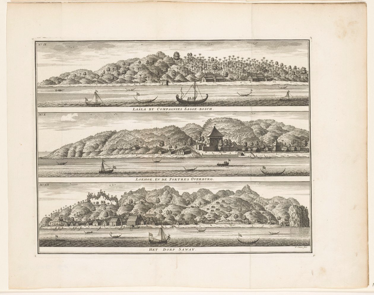 Various Fortifications of the VOC on Ceram, Laäla by Compagnies Sagoe-bosch / Loehoe, and the Fortress Overburg / The Village Saway by Frederik Ottens