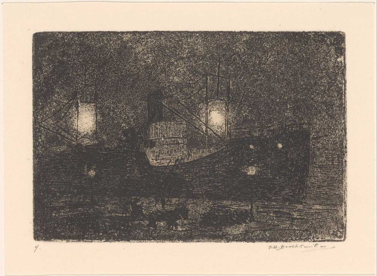 Boat at Quay in the Evening by Frederika Henriëtte Broeksmit (signed by artist)