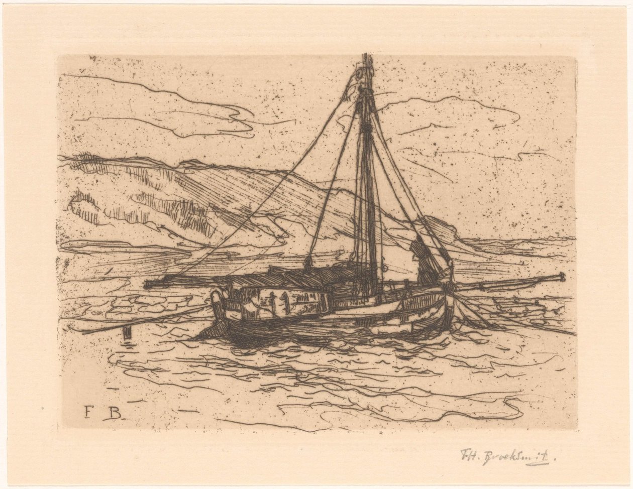 Shrimp Boat at Sea by Frederika Henriëtte Broeksmit (signed by artist)