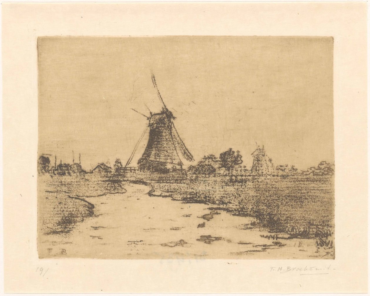 Mill by a Ditch by Frederika Henriëtte Broeksmit (signed by artist)