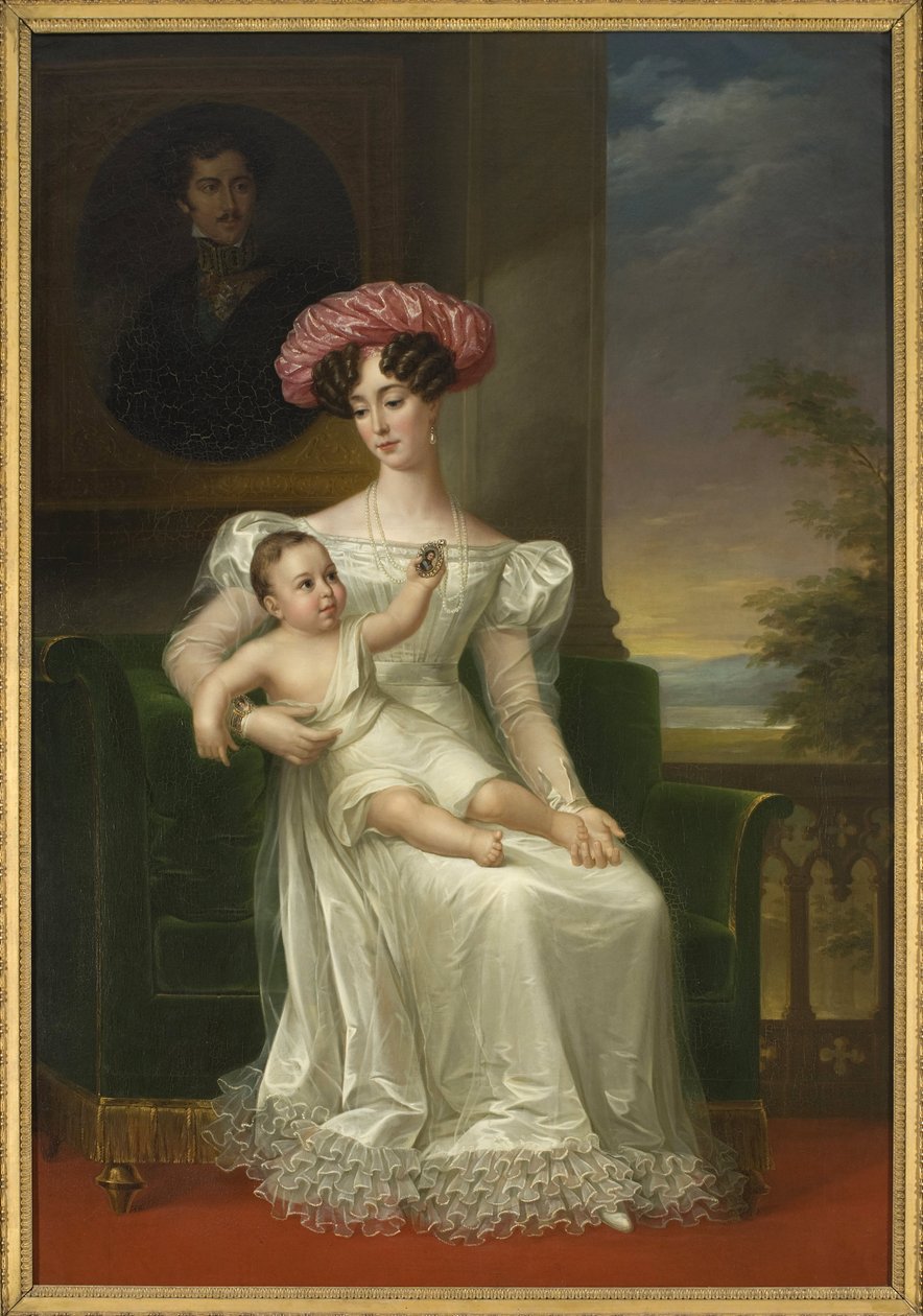 Portrait of Josephine of Leuchtenberg, Queen of Sweden and Norway, with her son Charles XV by Fredric Westin