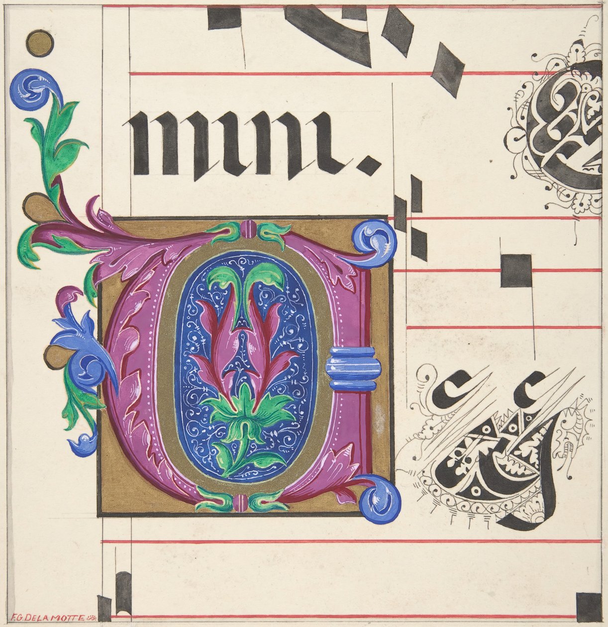 Illuminated Initial from Hymnal by Freeman Gage Delamotte