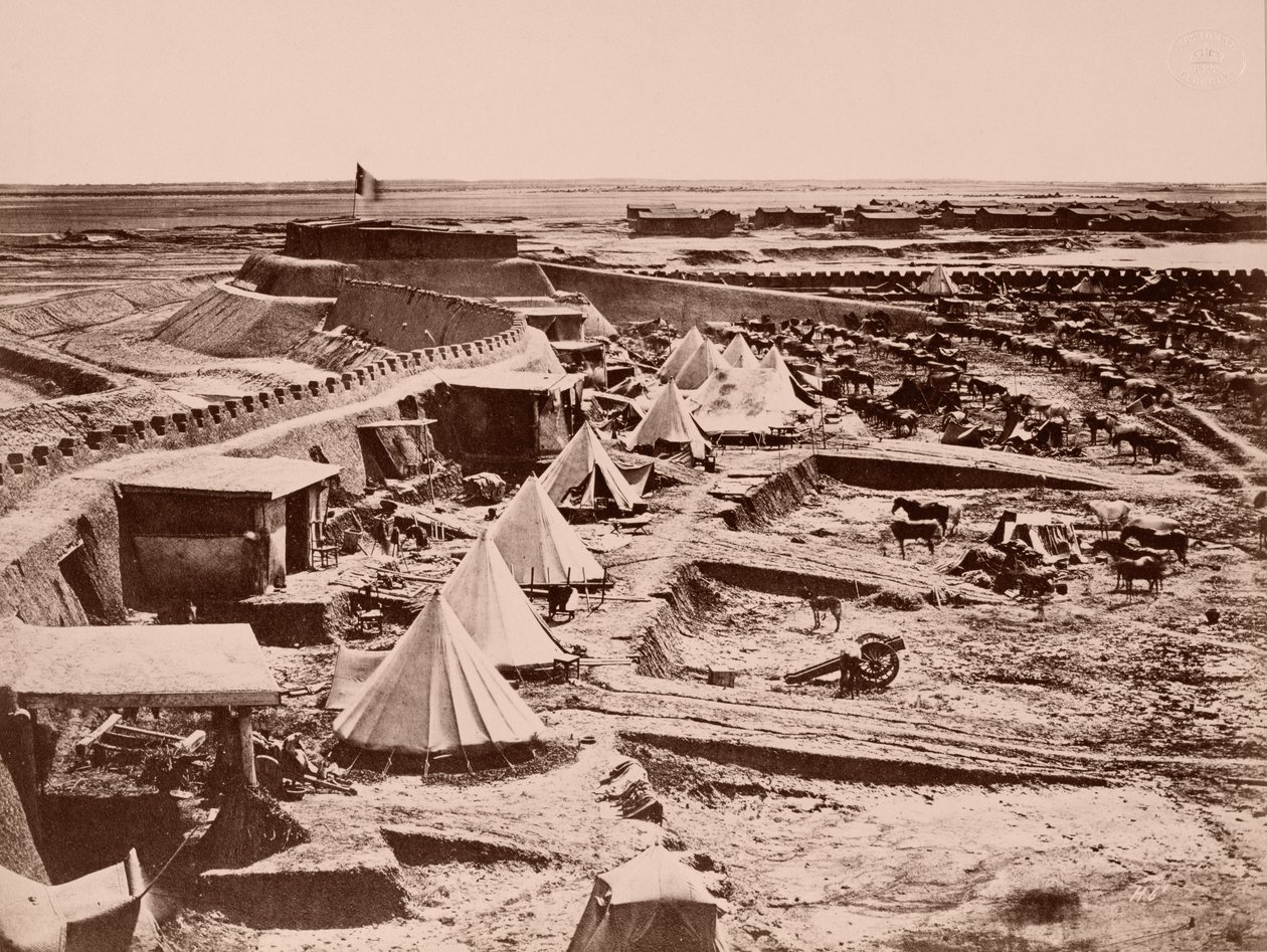 A French Horse Encampment during the China War of 1860 by French Photographer