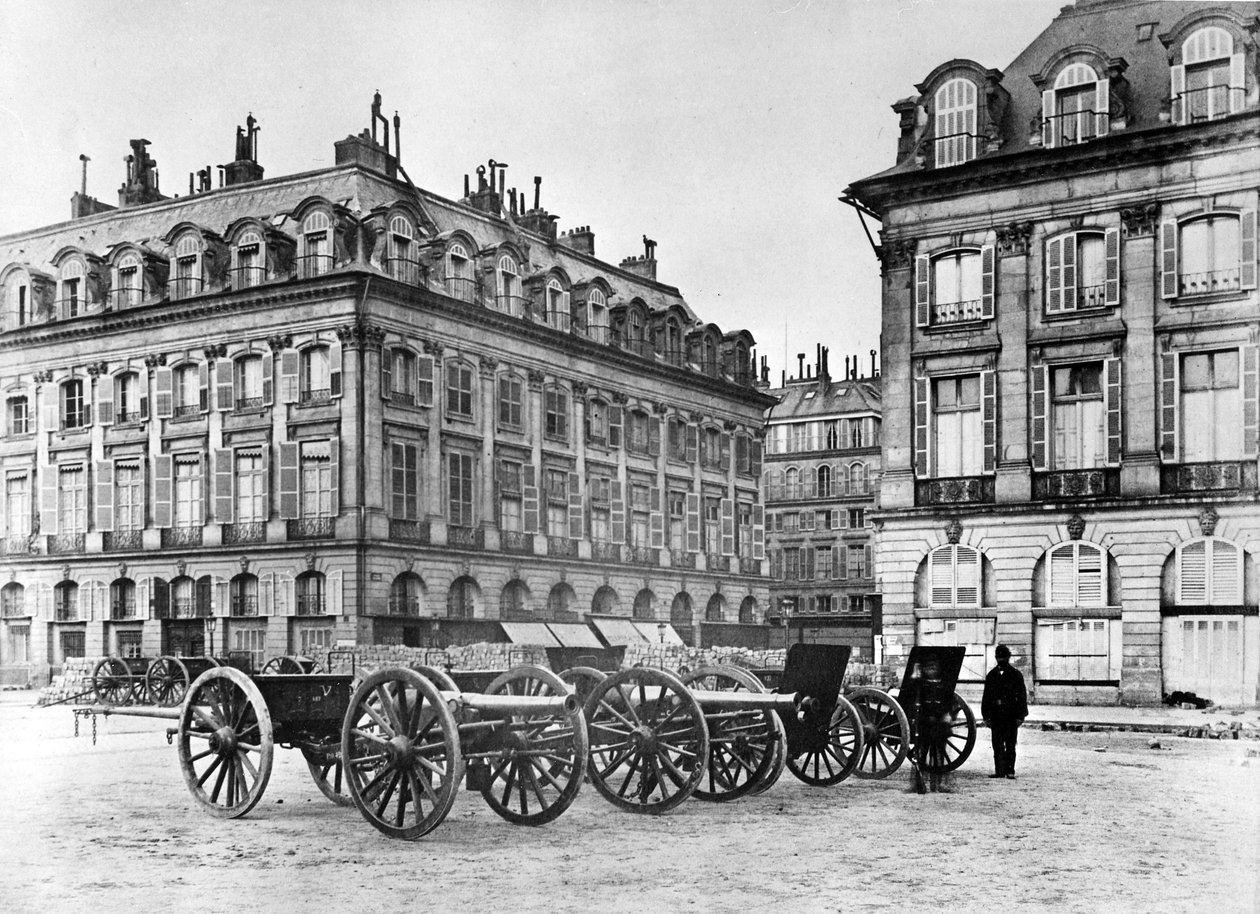 Paris Street with Barricade and Cannons, 1870 by French Photographer