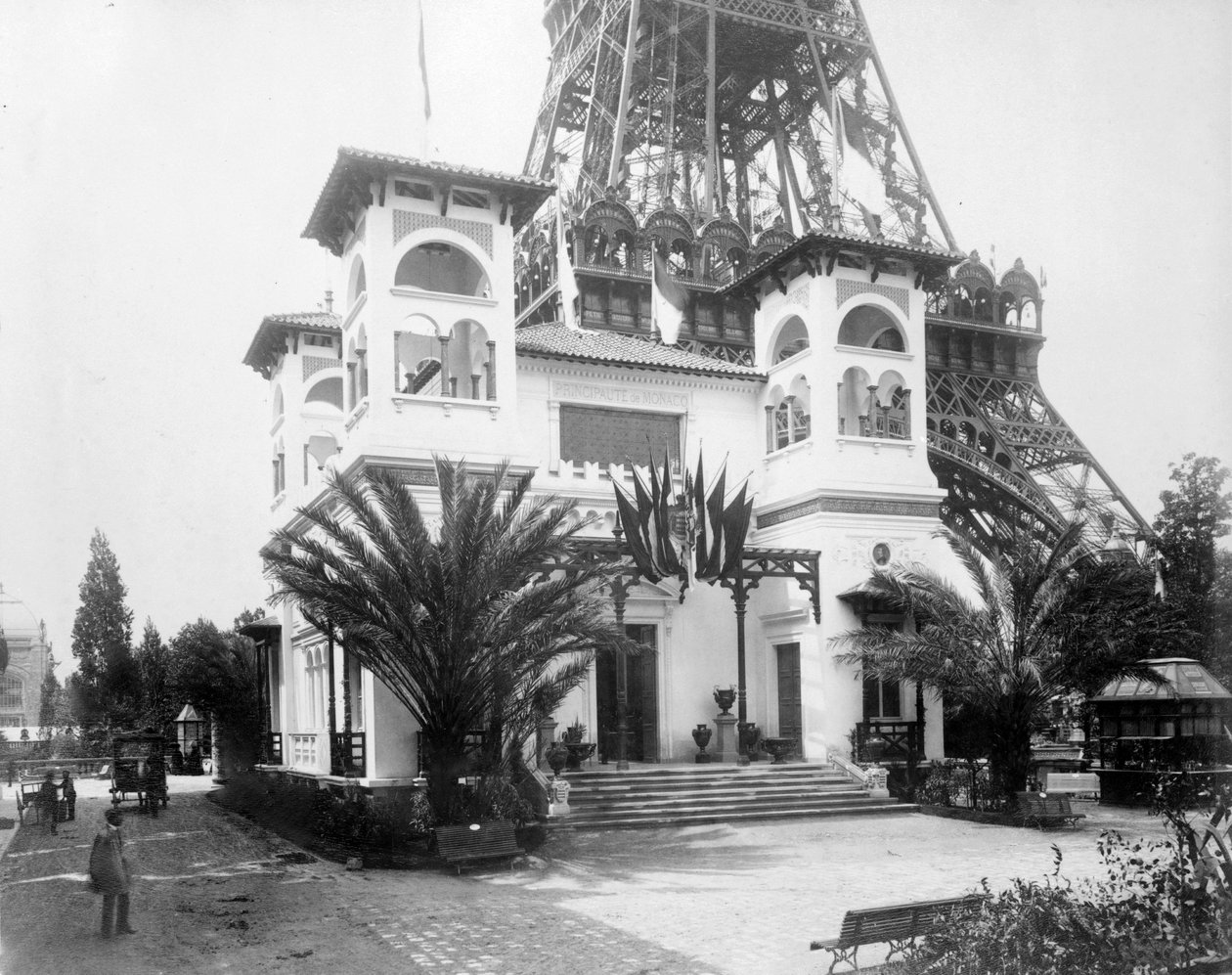 Pavilion of Monaco, with Base of the Eiffel Tower in the Background, Paris Exhibition, 1889 by French Photographer