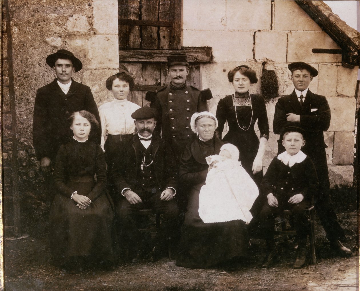 Peasant family of the Sarthe area at a baptism, late 19th century by French Photographer