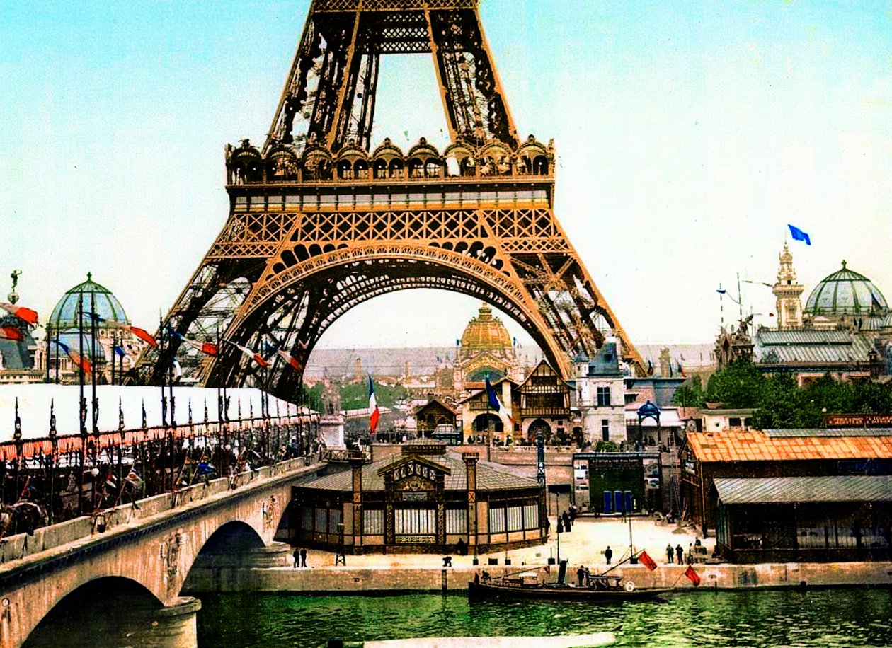 View of the Eiffel Tower during the Exposition Universelle of 1900 (coloured photo) by French Photographer
