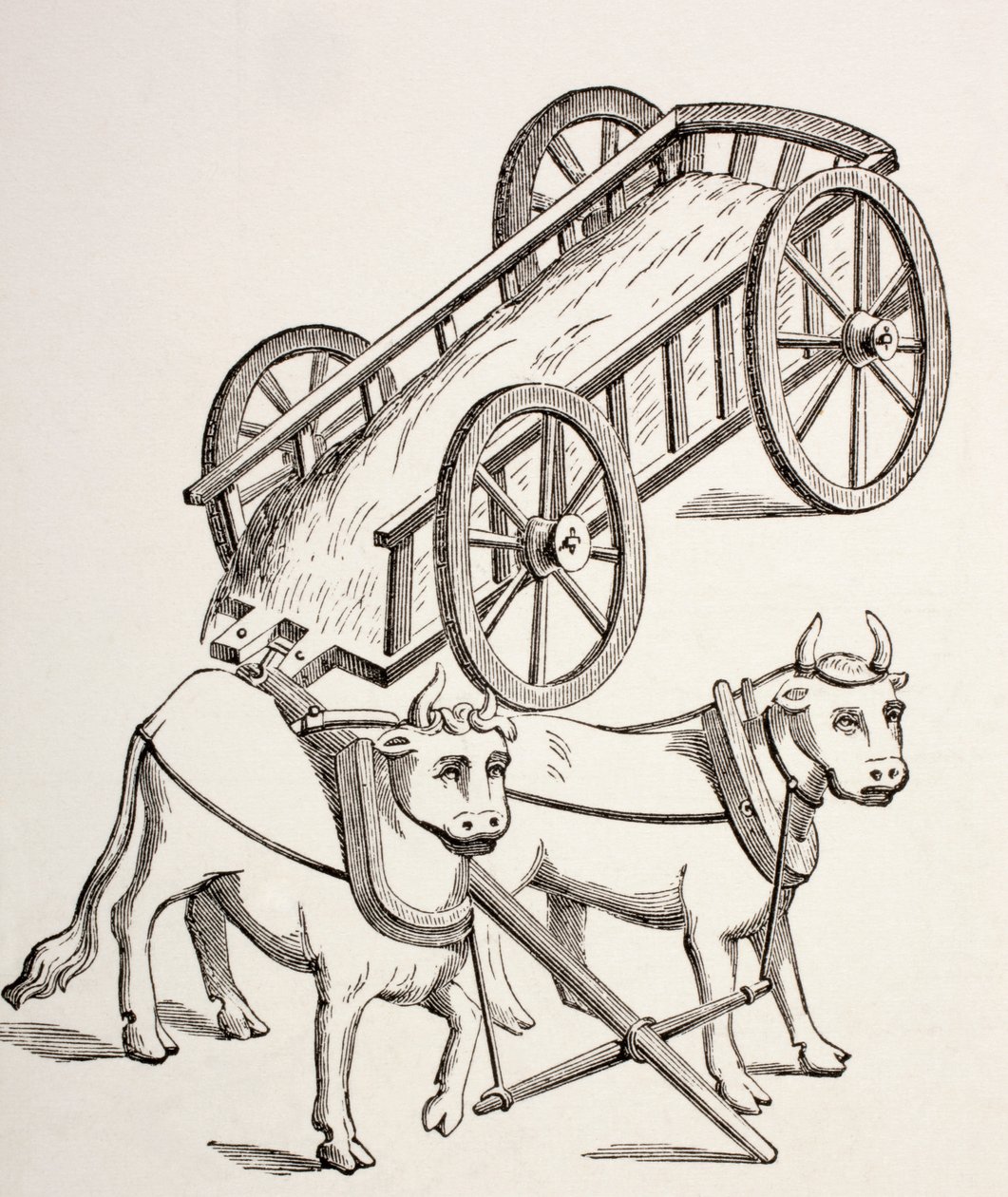 15th century cart drawn by oxen, from 
