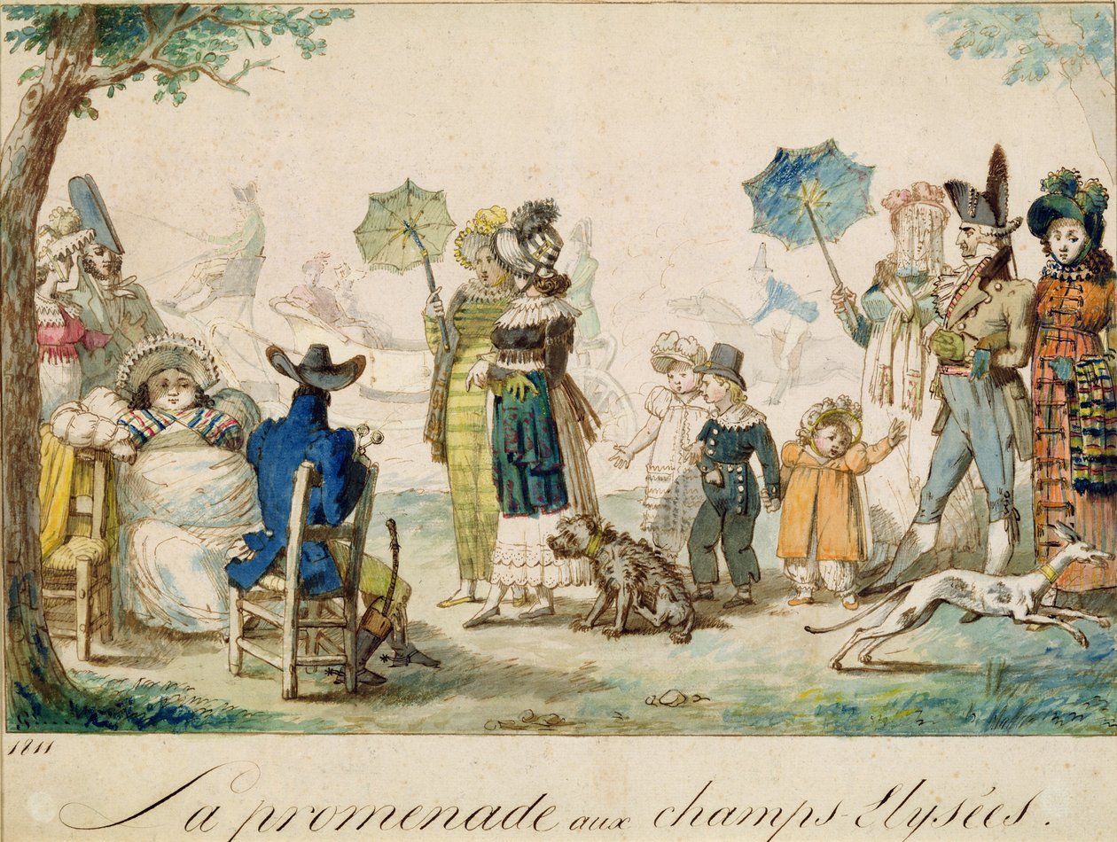 A Walk in the Champ Elysees, 1811 by French School
