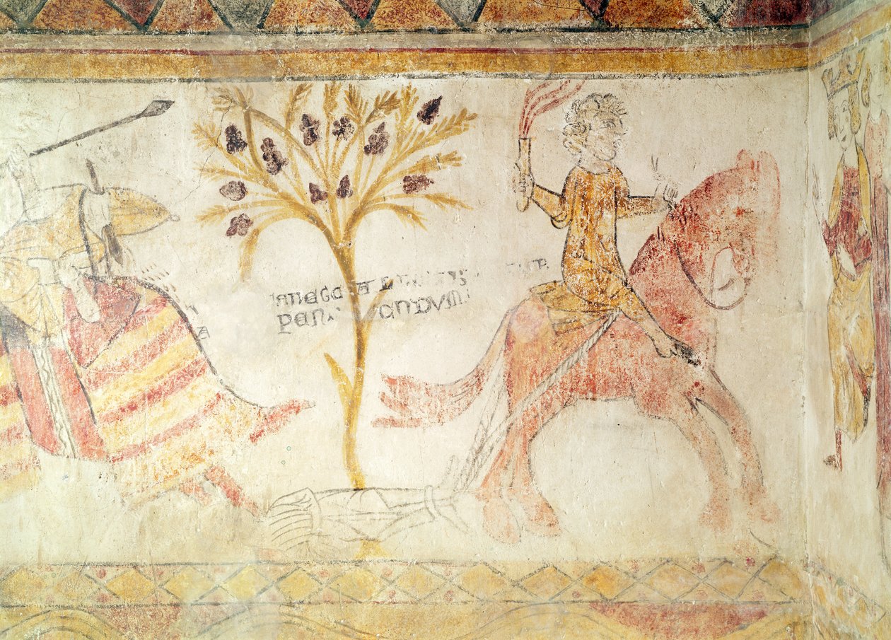 A knight carrying a flaming torch dragging the body of King Manfred (c.1232-66) of Sicily, 28th February 1266 by French School