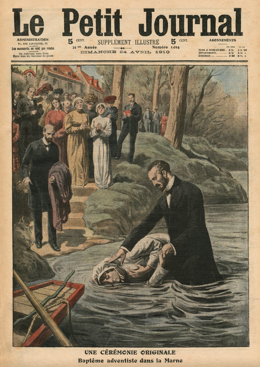 An unusual ceremony, an Adventist baptism in La Marne, illustration from 