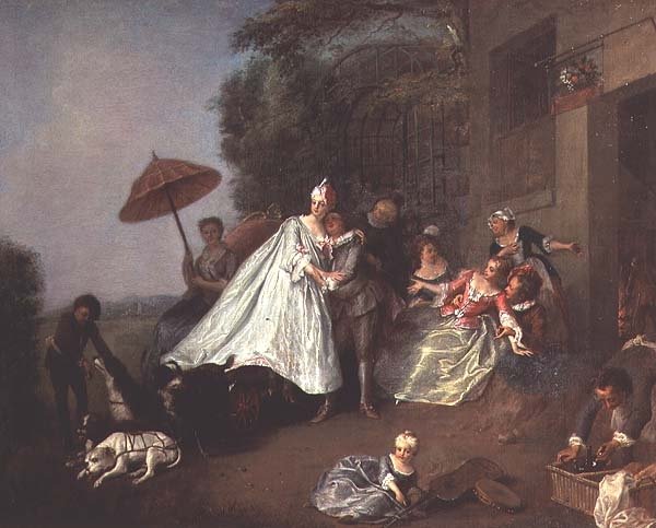 Arrival of a Woman in a Carriage pulled by Dogs by French School