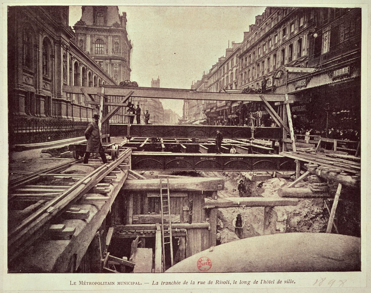 Construction of the metro system along the rue de Rivoli, 1898 by French School