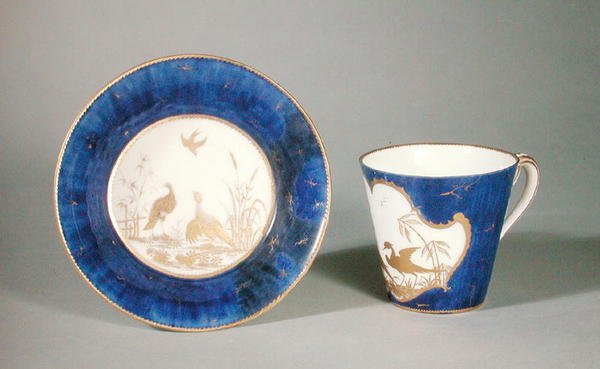 Cup and Saucer Decorated with Birds on a Blue Background, Vincennes Workshop by French School