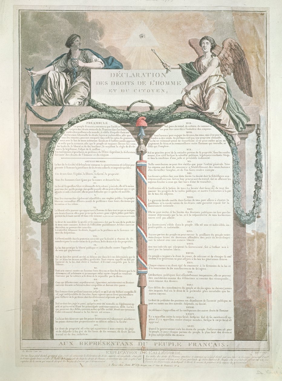 Declaration of the Rights of Man, 10th August, 1793 by French School